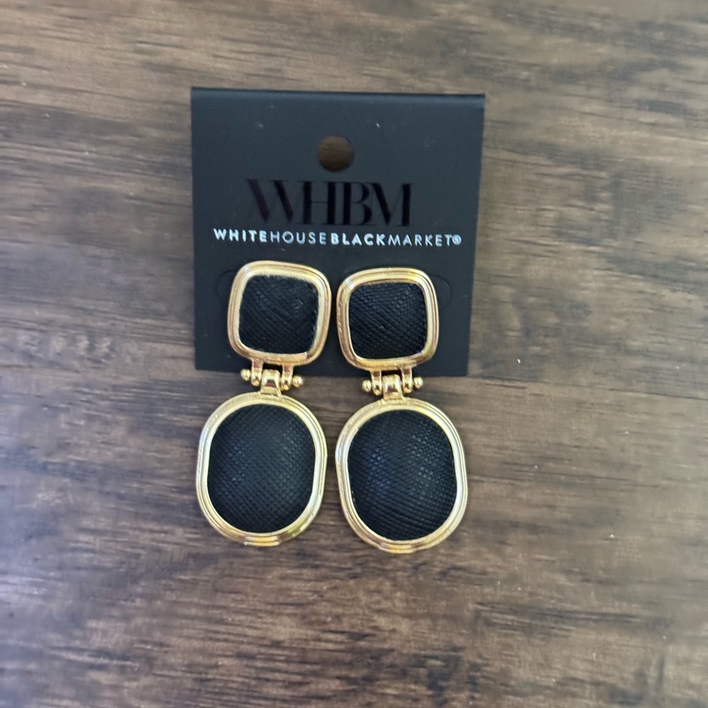 WHBM black textured leather drop Earring - Picture 4 of 15